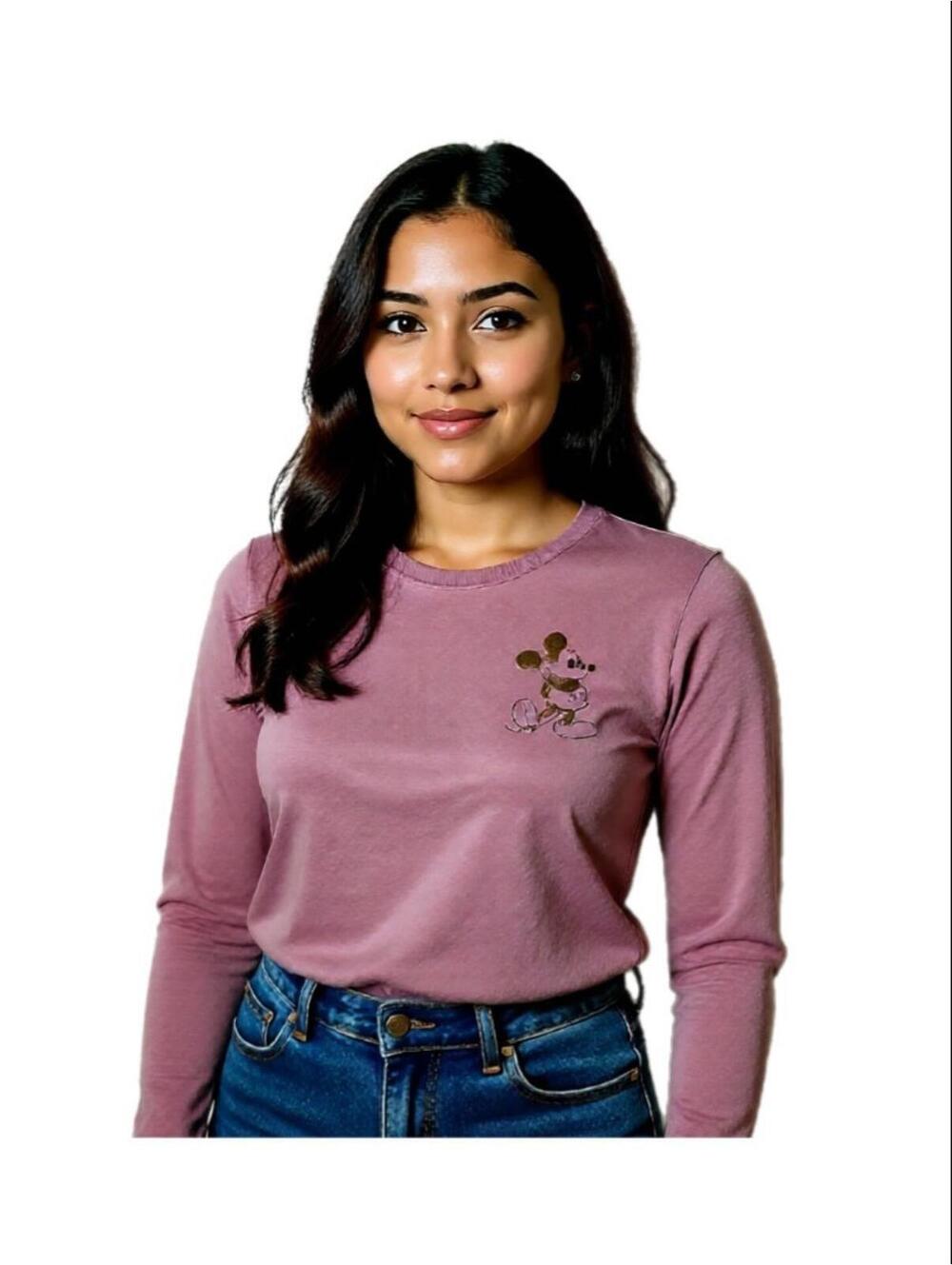 Girls Large Disney World Long Sleve  Logo On Sleeve Cotton